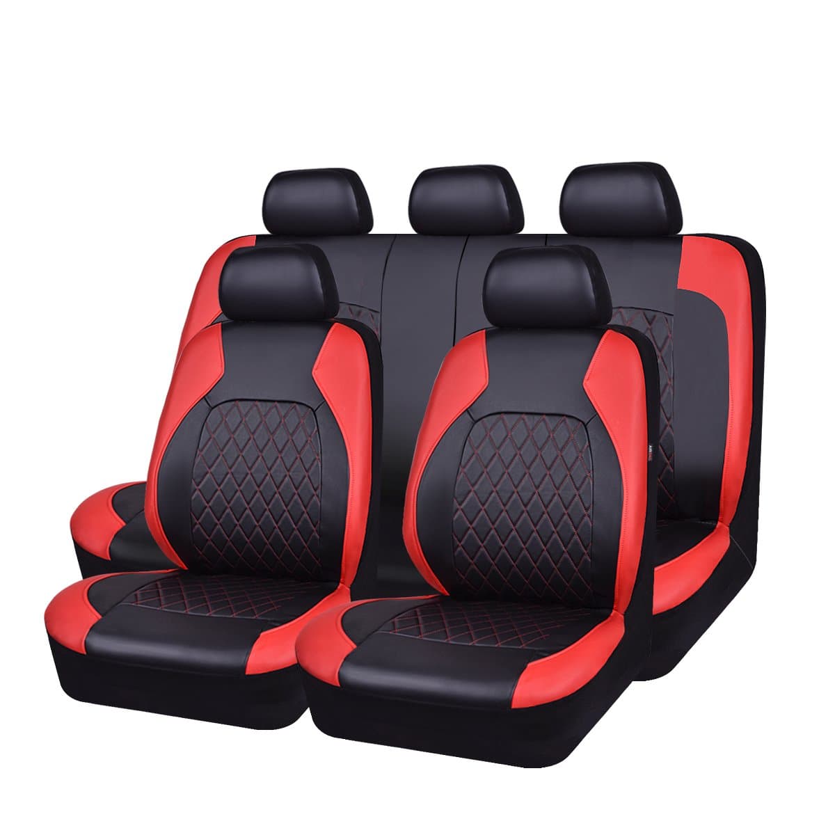 Universal Car Seat Covers Faux Leather Full Seat 11 pcs Airbag Compatible for Car, Truck, SUV Red for Women Girls(Black with red)