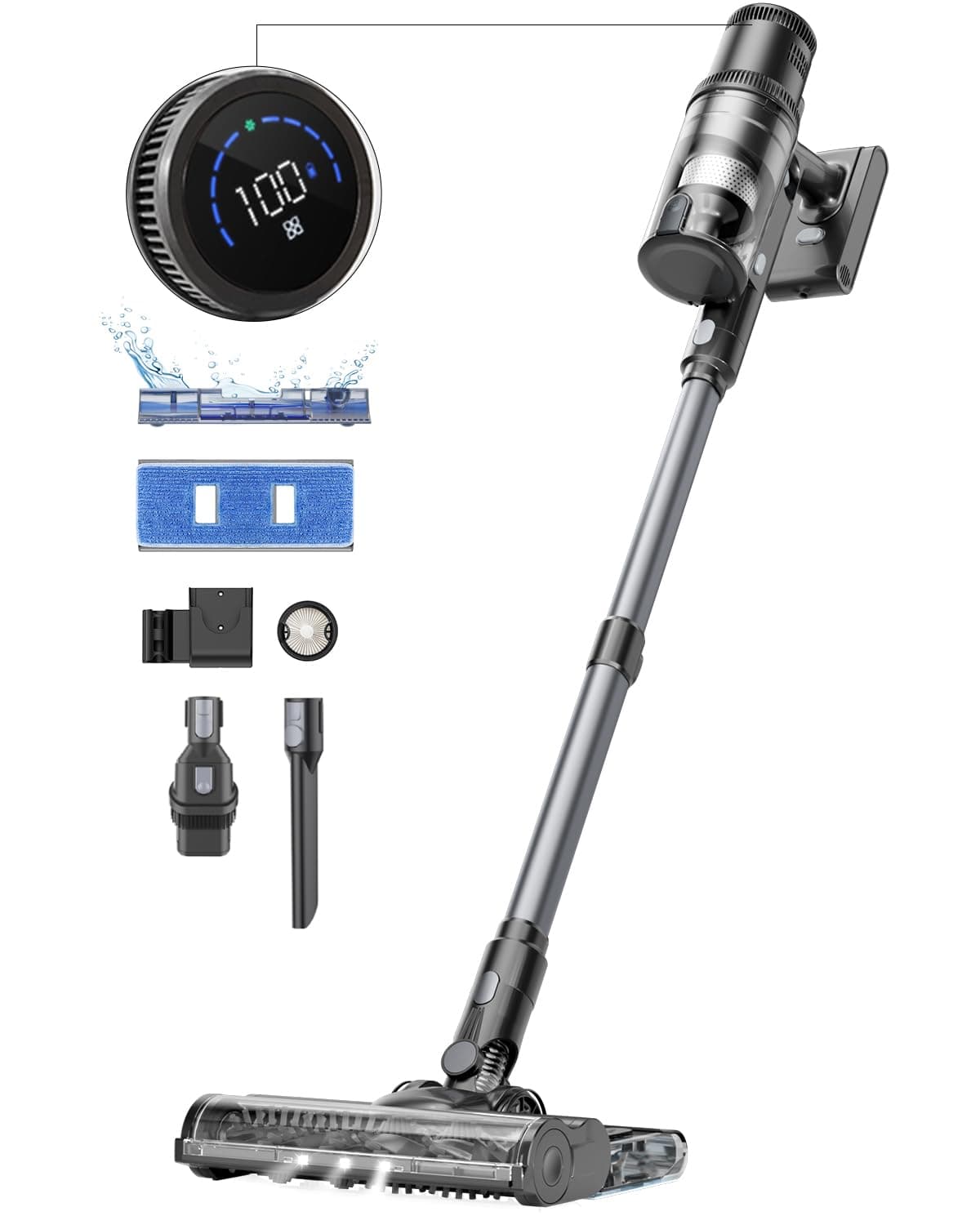 Proscenic P11 Pro Mopping Cordless Vacuum Cleaner, Wet Dry Vacuum & Mop Combo, 45Kpa Suction, 50Mins Runtime, Black Plastic/Composite Stick Vacuum for Pet Hair, Home, Car