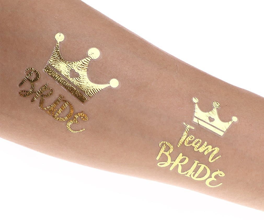 Happium - Hen Party Gold Temporary Team Bride Tattoos Team Bride - 12 Pack