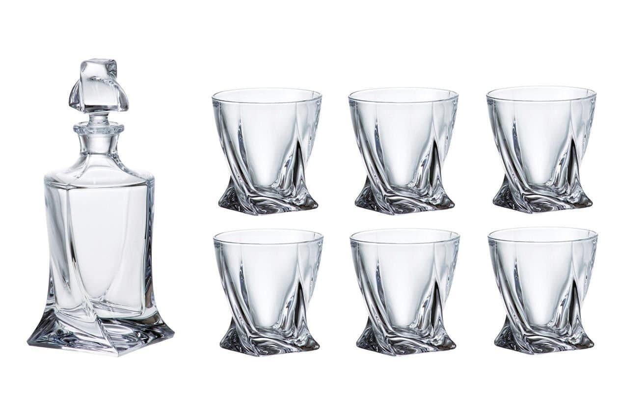 Quadro Whiskey Decanter with 6 Glasses - 7pc Set By Bohemia