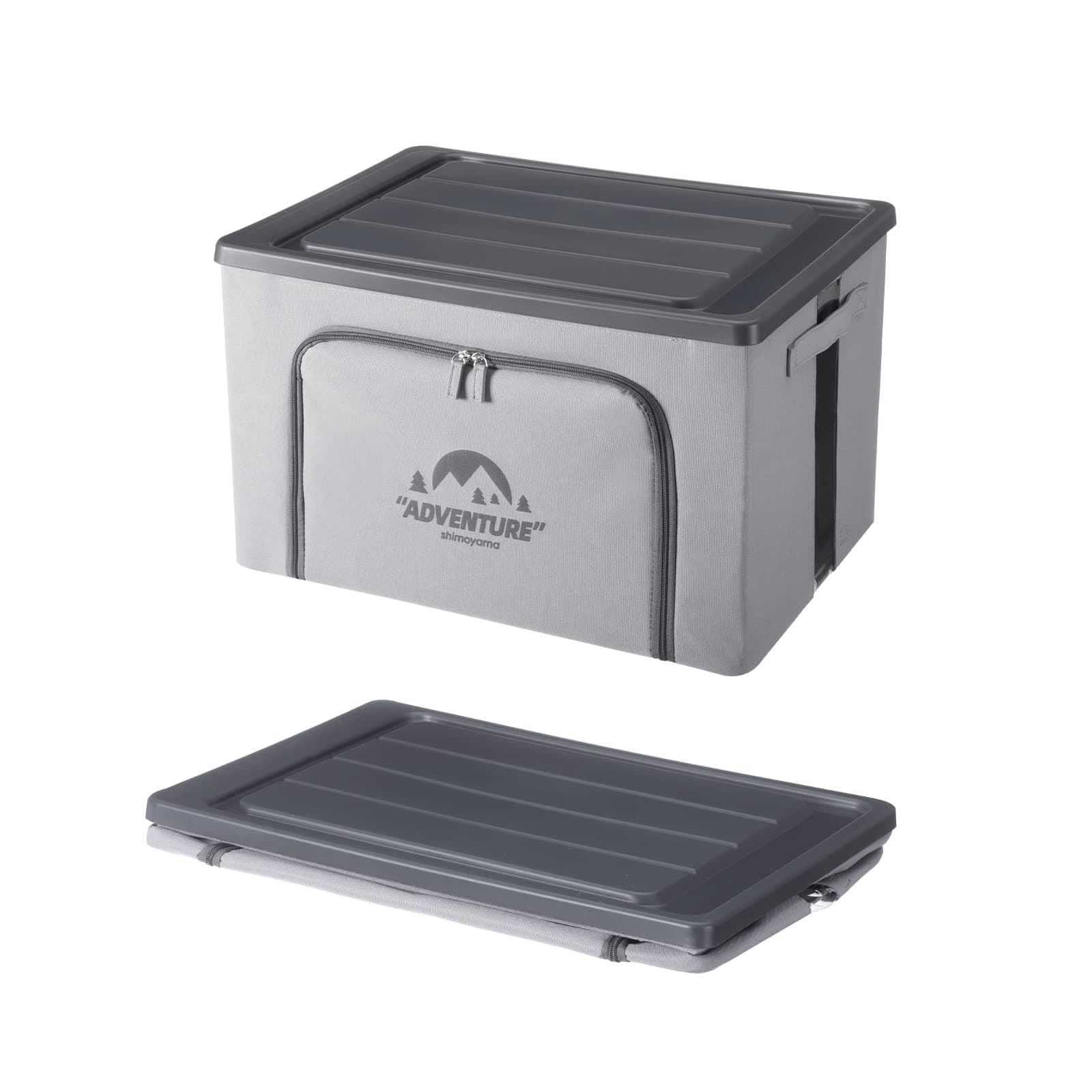 SHIMOYAMA Trunk Organizer for Camping Gear, 68L Foldable Fabric Car Container with a Lid, 20 Gallon Storage Box for Picnic, Camp, SUV, Jeep, Gray