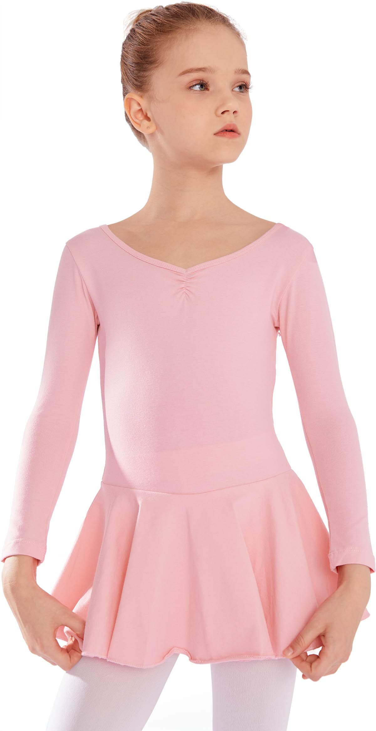 MdnMd Toddler Girls Long Sleeve Cotton Skirted Leotard for Ballet Dance Ballerina Dress with Bow Back