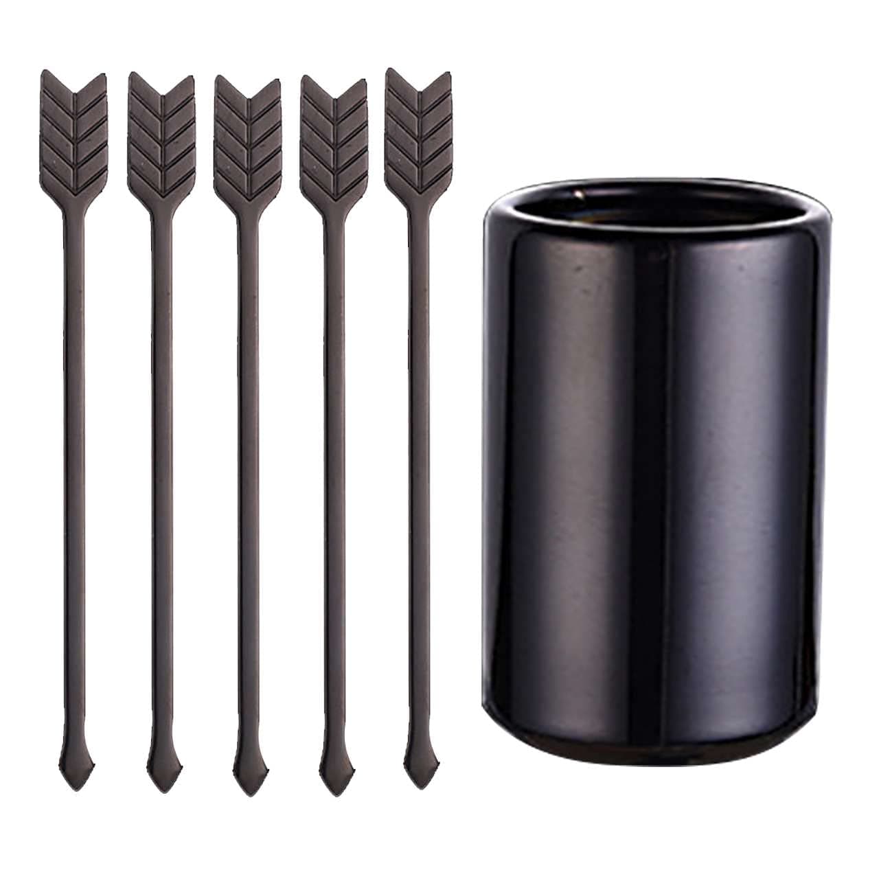 Walbest 5'' 5Pcs Stainless Steel Coffee Stir Sticks with Stirrers Holder, Metal Coffee Stirrer Reusable, Beverage Drink Cocktail Stirrer Swizzle Stirring Sticks Black