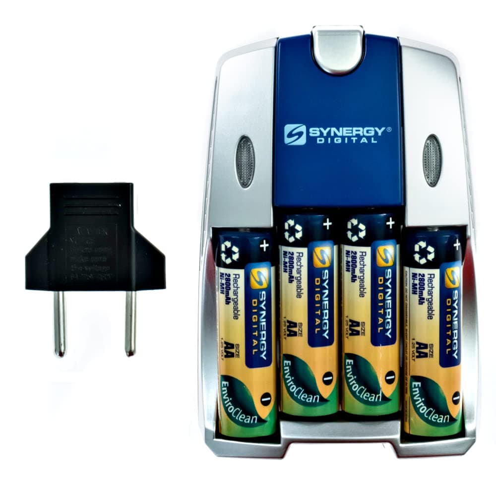 Synergy Digital Camera Battery Charger, Compatible with Nikon Coolpix L20 Digital Camera, AA & AAA NiMH Battery Charger, Includes: 4-pk 2800mAh Rechargeable AA Ni-MH Batteries, Car & EU adapters