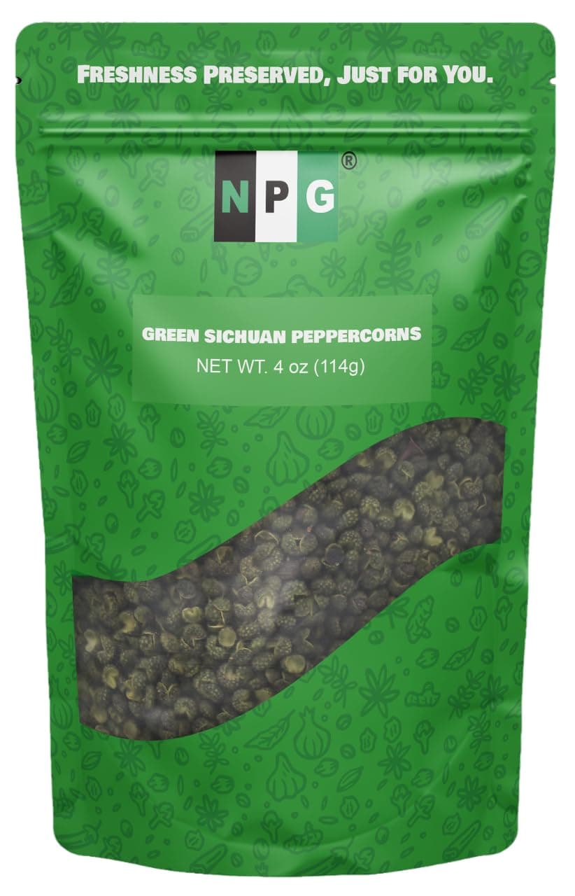 NPG Sichuan Green Peppercorns 4 Oz, Mouth-Numbing Spice, Strong Szechuan Pepper Flavor, Essential for Chinese Sichuan Cuisine, Mapo Tofu, Kung Pao Chicken