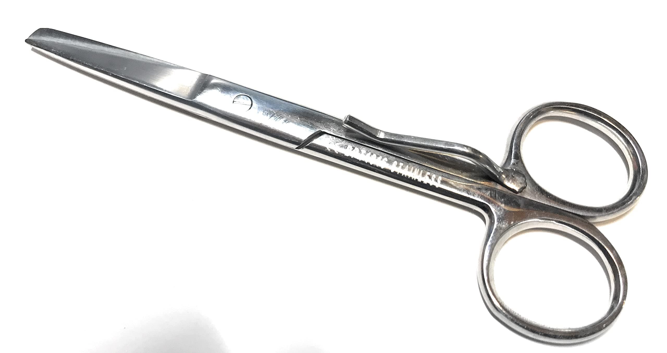 NURSES POCKET SCISSORS WITH CLIP, 13cms LENGTH, ONE SHARP/ONE ROUNDED POINTS,TOP QUALITY, MADE IN UK AND POSTED IN DORSET. HANDMADE AND TO THE FINEST QUALITY AVAILABLE.