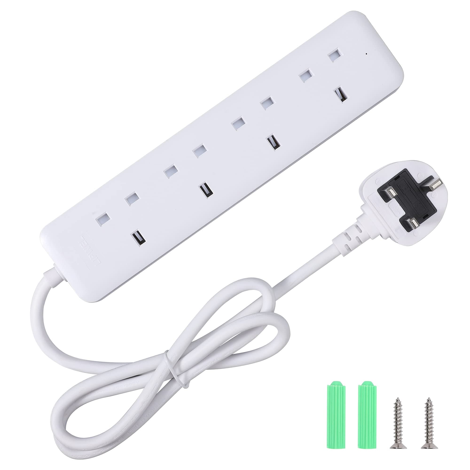 LIPWEL Extension Cable 2m Extension Socket 4 Way Power strip White