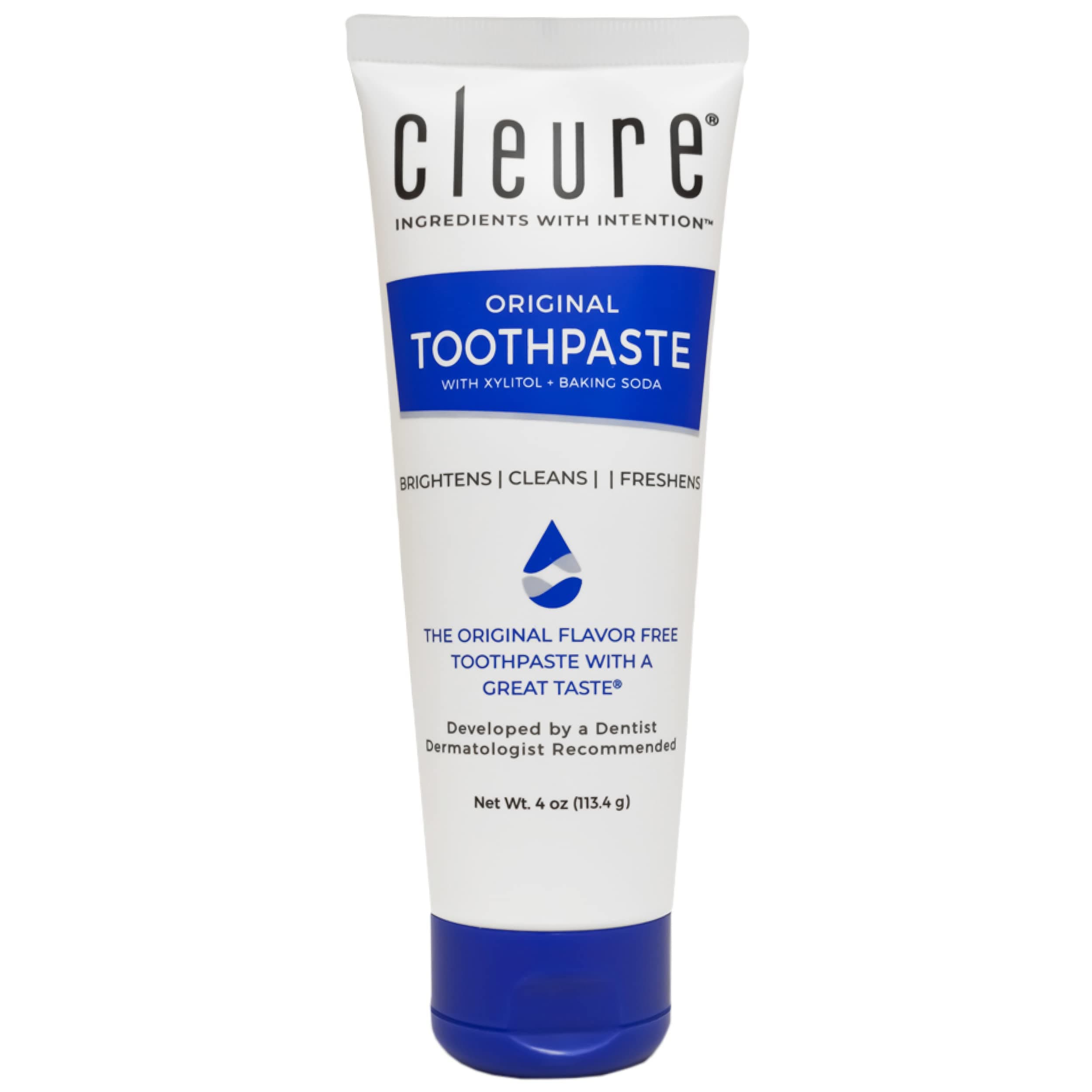 Cleure Original Natural Toothpaste - Taste-Free, Fluoride Free - Helps Whitening - With Xylitol for Fresh Breath - Natural Great Taste for Children & Adults - Mint Free (4 oz Tube)