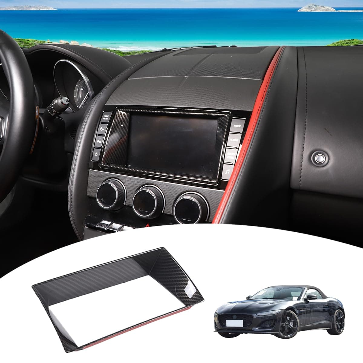 Car Dashboard GPS Navigation Panel Frame For Jaguar F-Type 2013-2024 Central Navigation Screen Panel Trim,Multimedia Control Screen Frame Decoration Cover (Navigation Screen Inner Frame, Carbon Fiber)