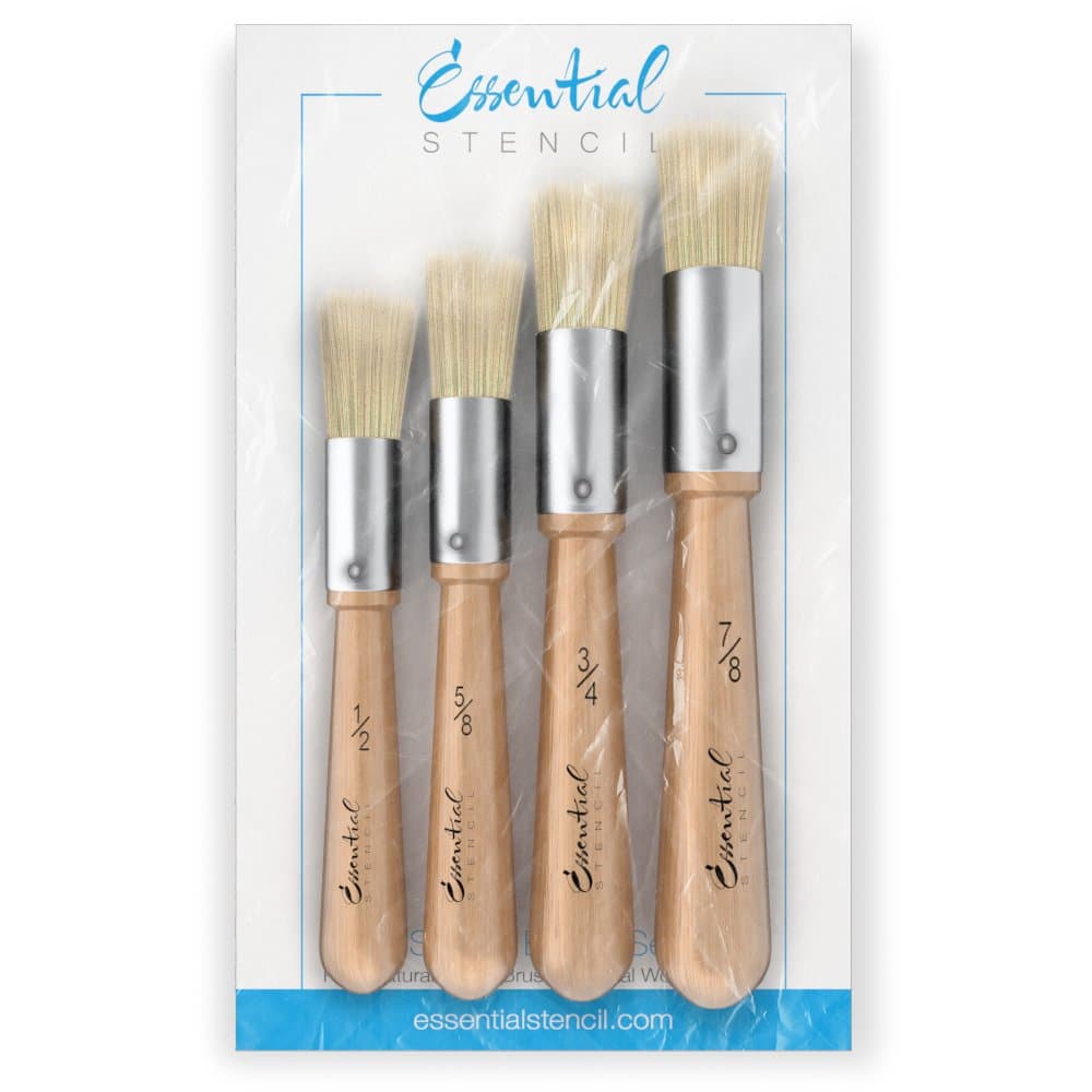 Essential Stencil Pure Natural Bristle Brush Set (4 Pack) | All Natural Wood Handles | Perfect Stippling Brushes for Painting on Wood