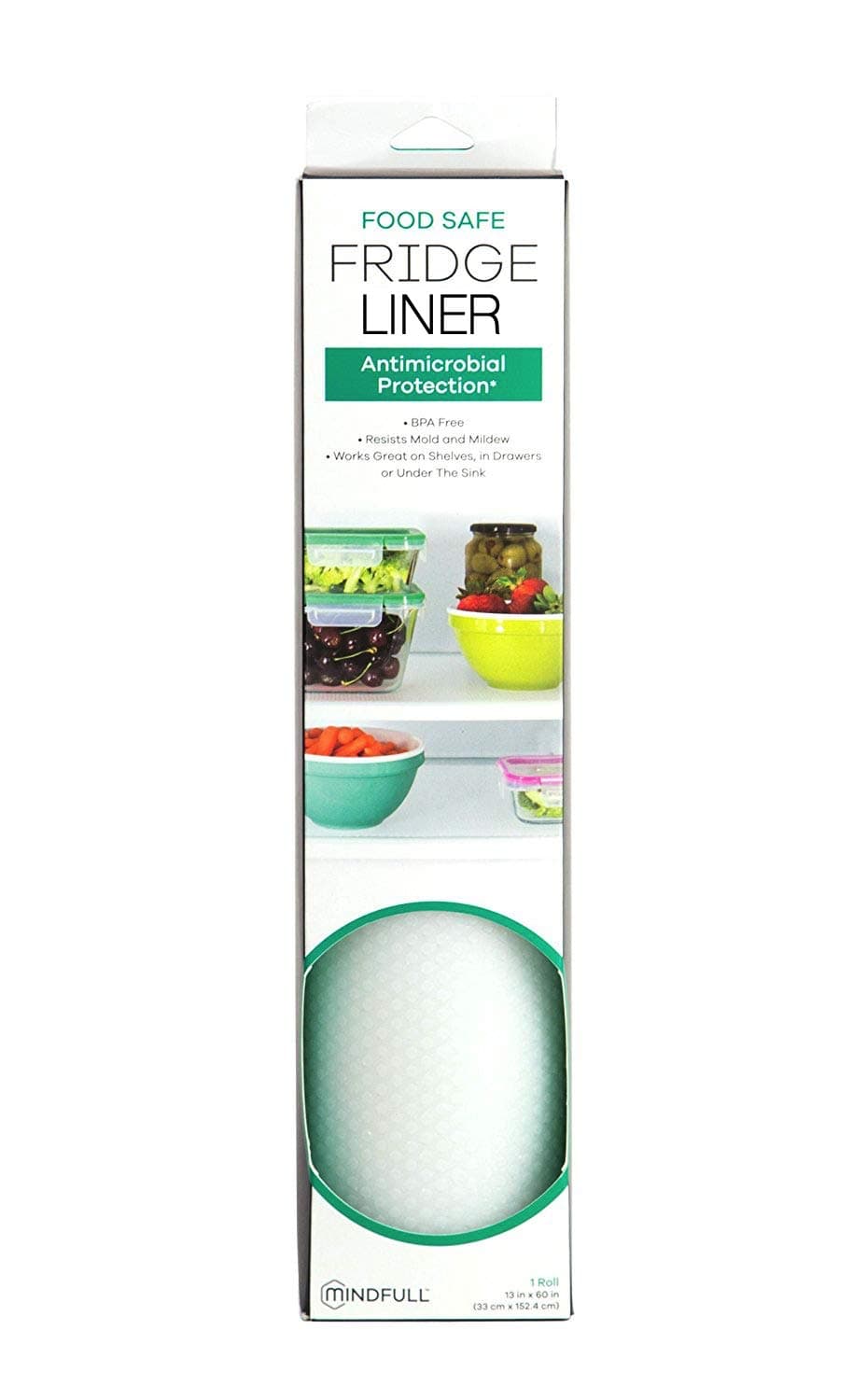 Mindfull Products Fridge Shelf Liner, BPA Free, Cut to Fit, 13" x 60", Frosted