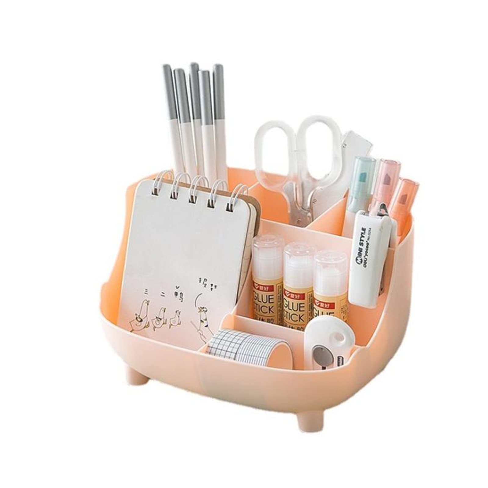 SHUILING Desk Organizer, Multi-Functional Pen Holders Desktop Storage Box Pencil Holders Sticky Note Tray Stationary Organizer Accessories for Home Office Art Supply (Pink)