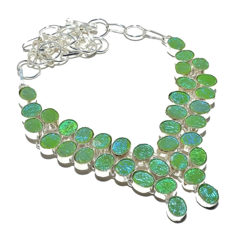 Green Sparking Druzy Handmade Heavy Heavy Collar Necklace 18" For Girls Women 925 Sterling Silver Plated Jewelry From VACHEE 3655