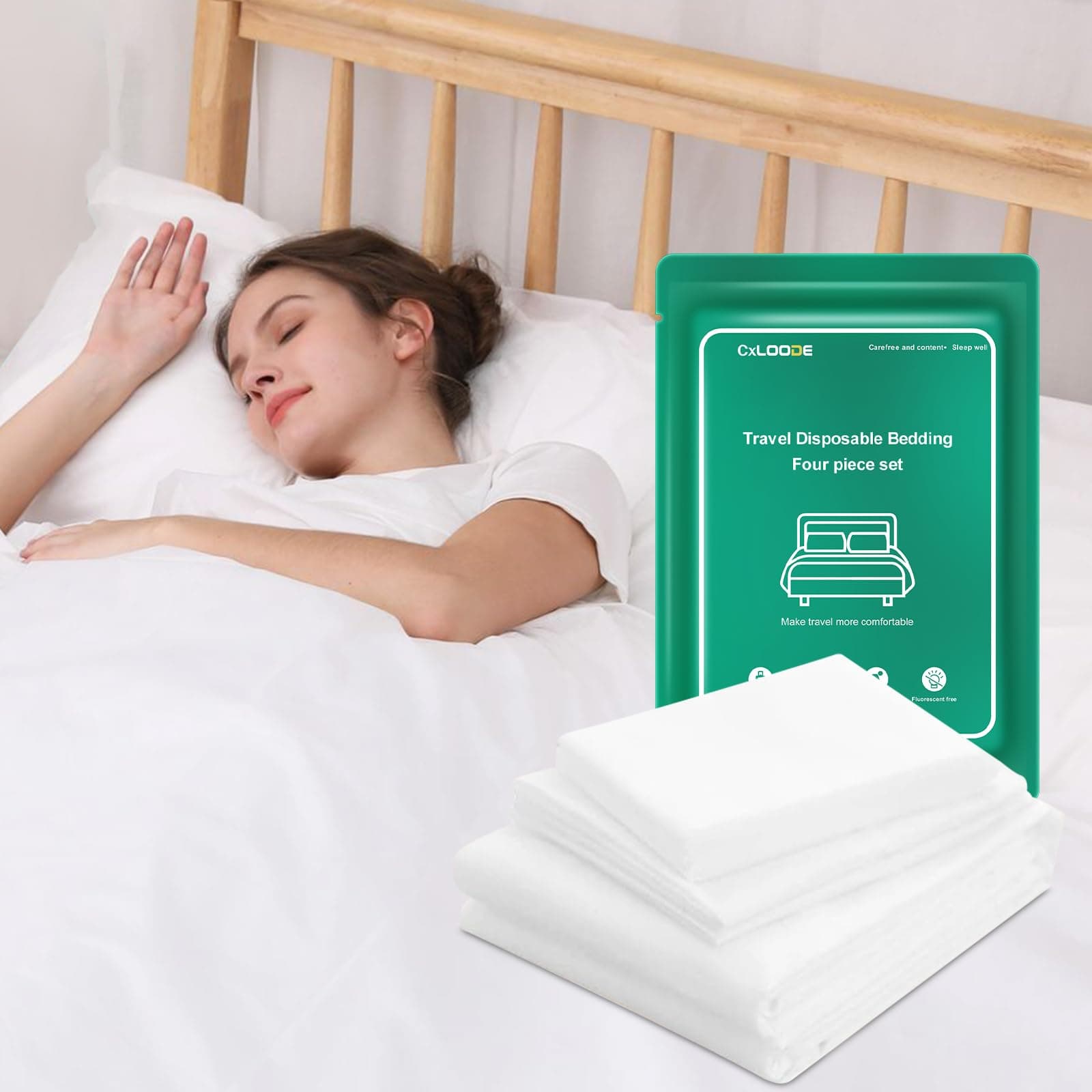 4 PCS Disposable Bed Sheet Queen Size, Travel Sheet for Hotel, Disposable She...