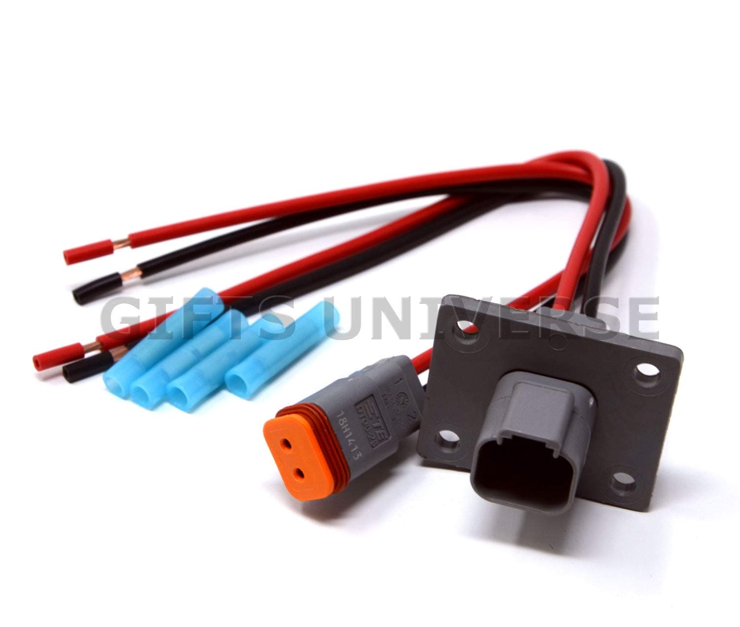 Deutsch DT 2-pin Flange Pigtail & 3M Vinyl Butt Connector kit, 14AWG Pure Copper GPT Wire (Made in USA)