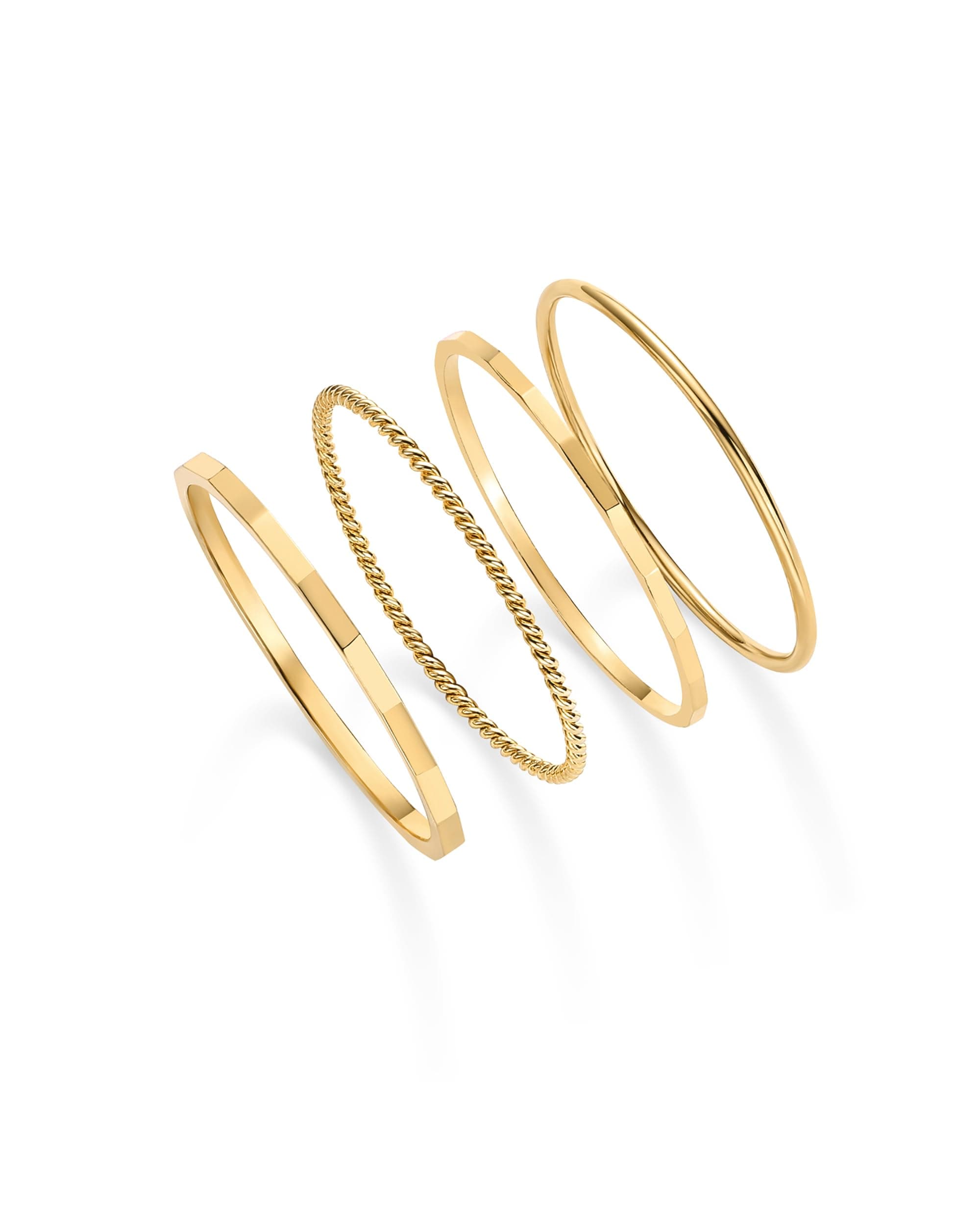 14K Gold Plated Four Pieces Thin Rings Set for Women | 4 Dainty Stacking Rings Pack | Minimalist Stackable Bands