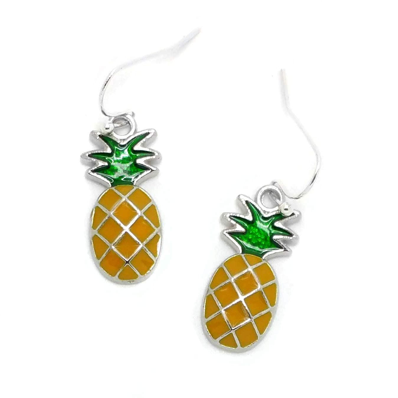 Joji Boutique: Enameled Silver Pineapple Drop Earrings 7/8" [Island Style]