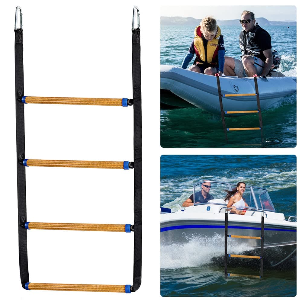 Boat Rope Ladder - 4 Step Marine Rope Ladder, Portable Boat Folding Ladder for Inflatable Boat, Kayak, Motorboat, Canoeing (4 Step)