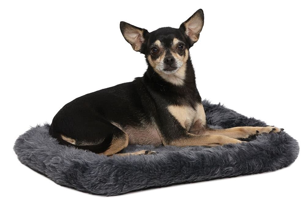 QuietTime XXS Dog Bed – Gray Faux Fur Bolster, Ultra-Soft and Machine Washable, Fits 18-Inch Crates and Carriers, for Small Dogs and Cats