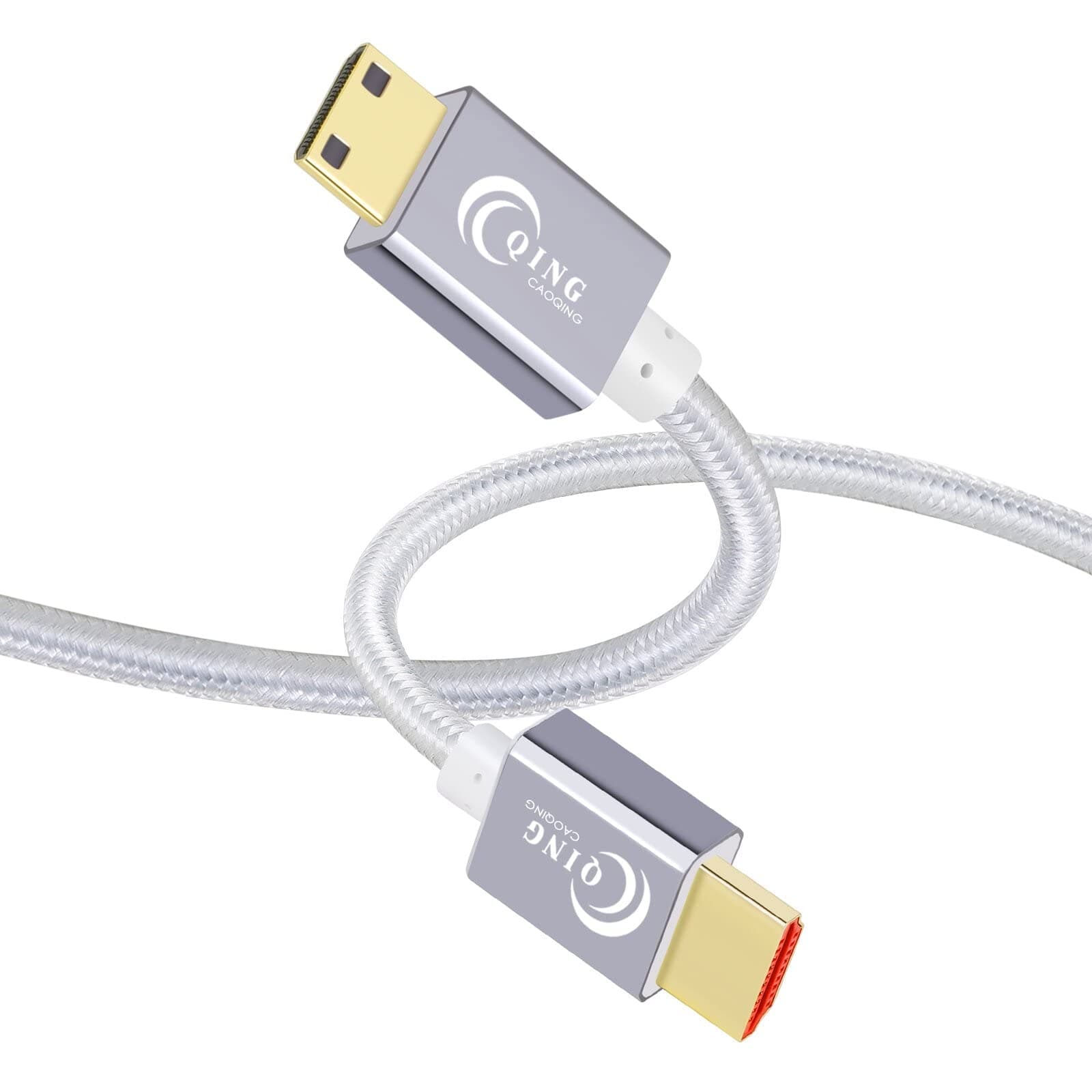 QING CAOQING Mini HDMI to HDMI Cable 5m, Nylon Braided Mini HDMI to HDMI Lead with Gold-Plated