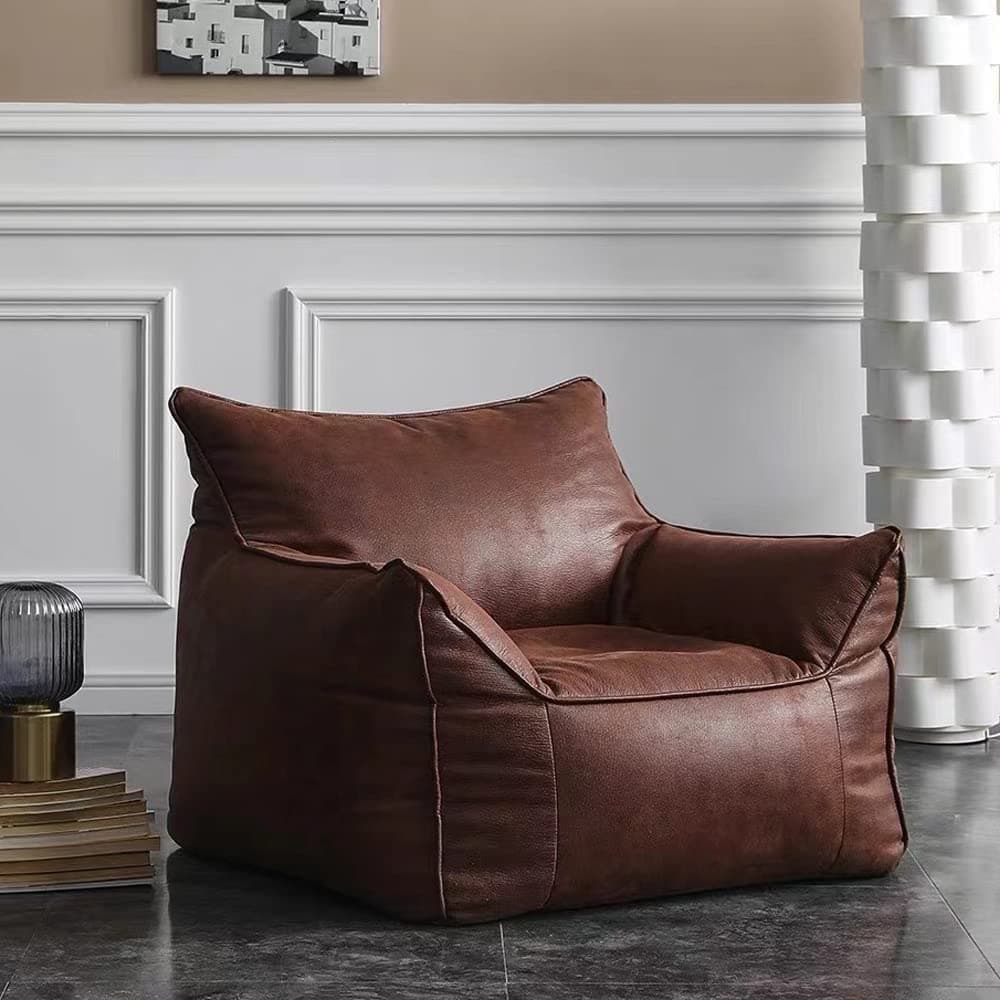 SXBCyan Bean Bag Chair Bean Bag Cover Luxury Single Lazy Sofa Cover PU Faux Suede Leather Bean Bag Pouf Chair for Bedroom Living Room Garden, Without Filling Bean Bag Cover (Color : Retro Brown)