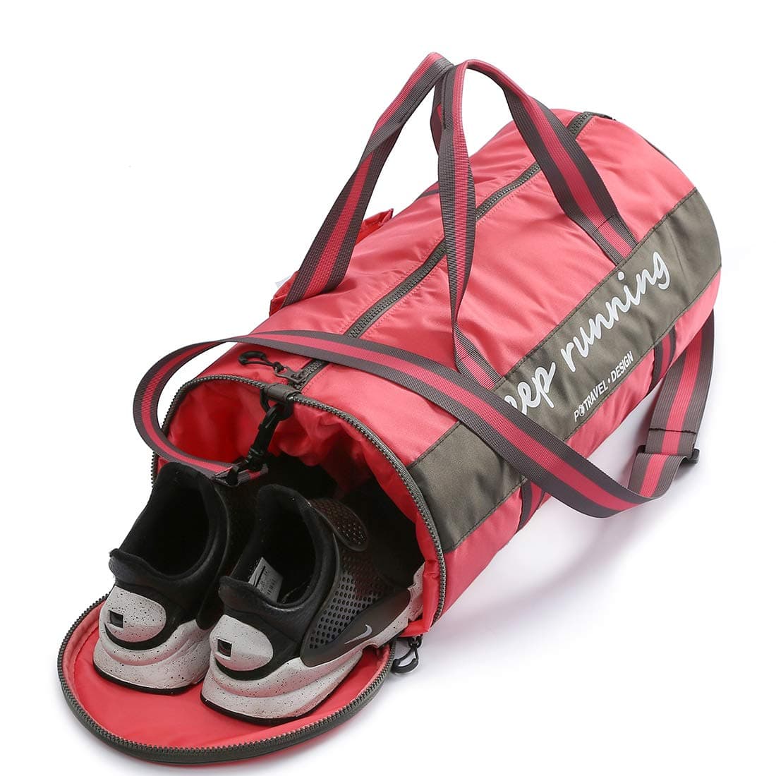 Sport Gym Bag Waterproof, Foldable Travel Duffle Bag 35L with Shoes Compartment and Wet Pocket, Training Handbag Holdall Weekend Travel Bag for Men and Women (red)