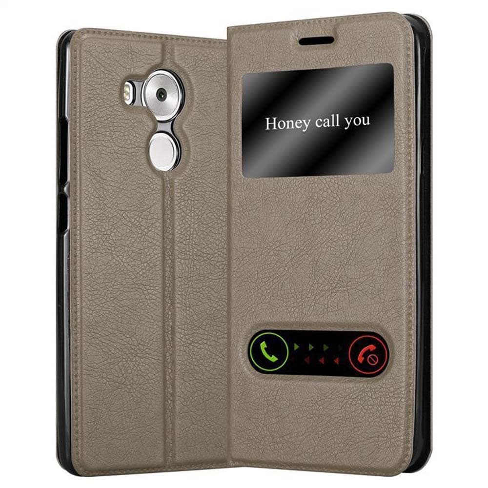 Book Case Compatible with Huawei Mate 8 in Stone Brown - with Magnetic Closure, 2 Viewing Windows and Stand Function - Wallet Etui Cover Pouch PU Leather Flip
