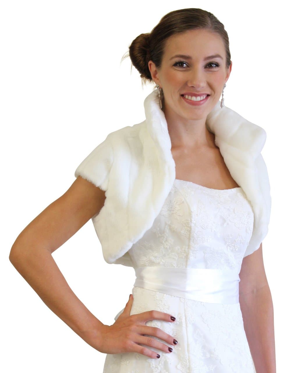 Faux Pelted Fur Bolero Jacket for brides White-M