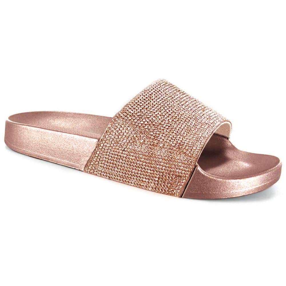 SUGAR ISLANDCELEBRITY STYLE LADIES WOMENS GLITTER DIAMANTE FLIP FLOP SLIDERS PLAIN SLIPPERS MULES