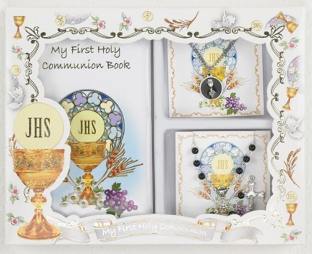 Boys My First Holy Communion Gift Set with Prayer Book, Rosary, and Chalice Pendant