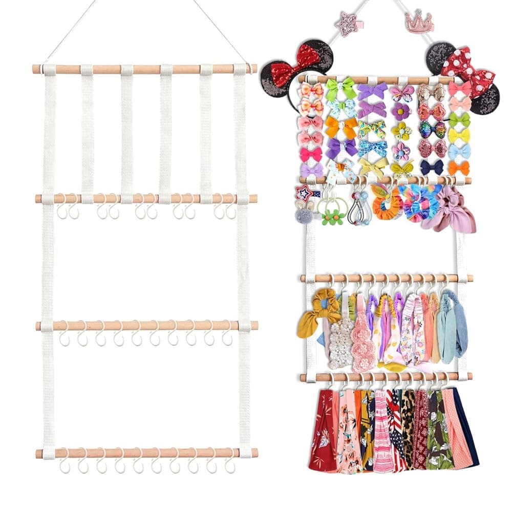 AMERTEER Headband Holder and Bow Organizer for Girls | Wall Hanging Hair Accessories Storage | Hair Bow Organizer | Large Capacity Decor for Toddler Girls' Room
