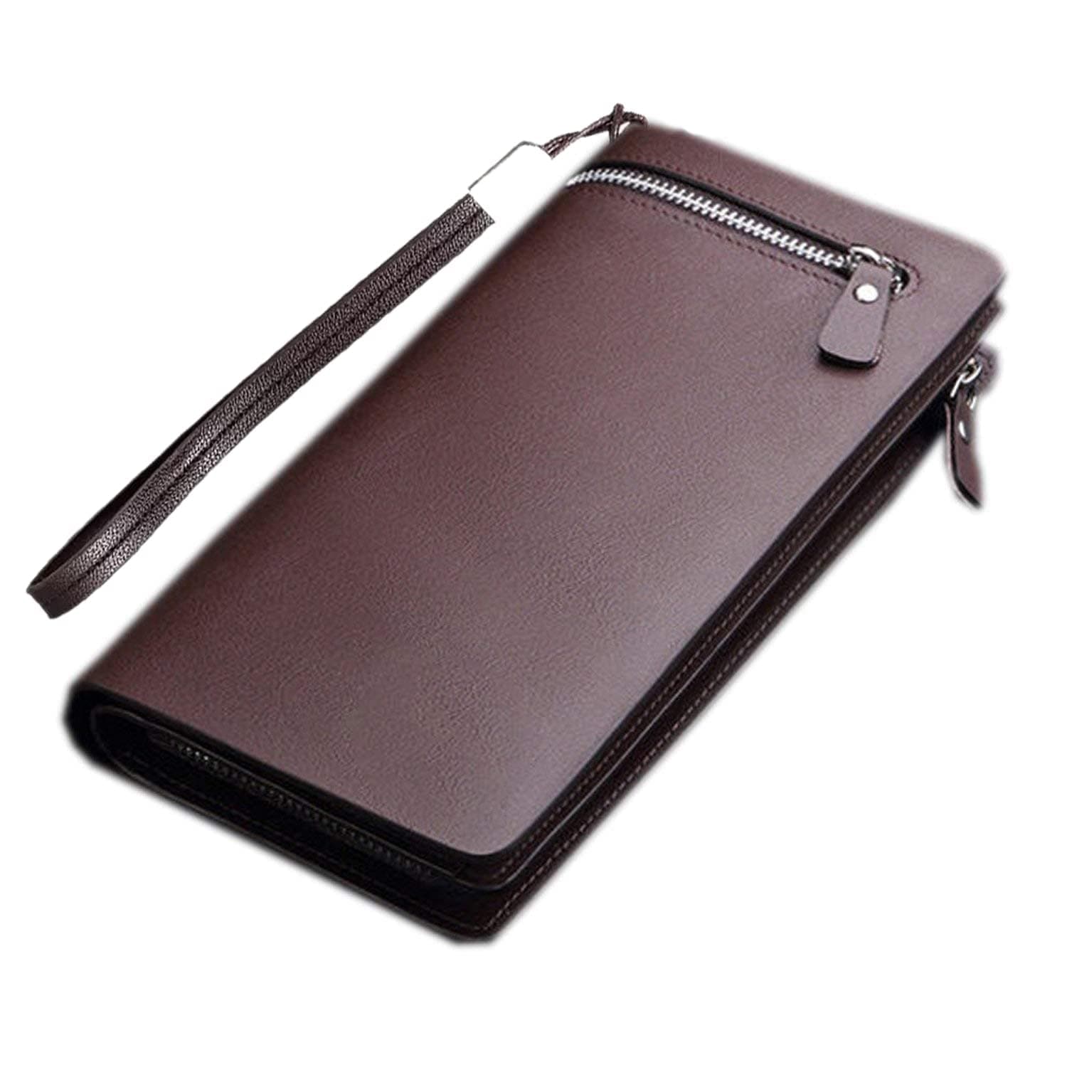 Brand Conquer Big Size Leather Clutch Crown Women Wallet | Unisex Wallet with Credit Card & Mobile Holder with Wristlet Rope (Brown)