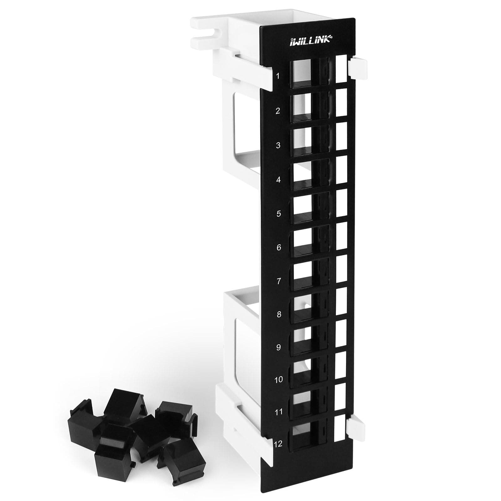 Blank 12-Port Keystone Patch Panel with 89D Wall Mount Bracket, Versatile Vertical/Horizontal Installation, Includes 6 Blank Keystone Inserts for Custom Configurations