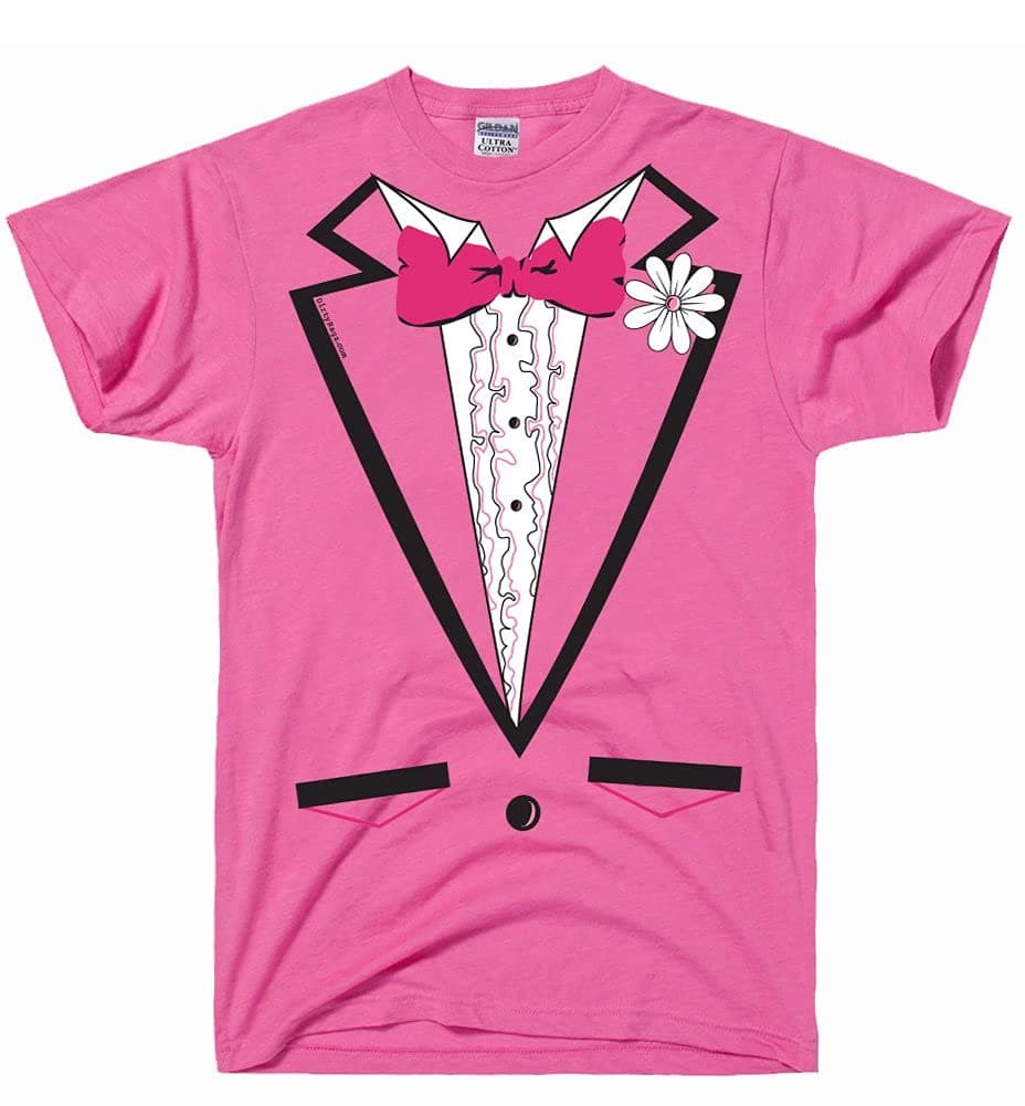 DirtyRagzMen's Pink Vintage Tuxedo Tux T Shirt Tie Hot Pink