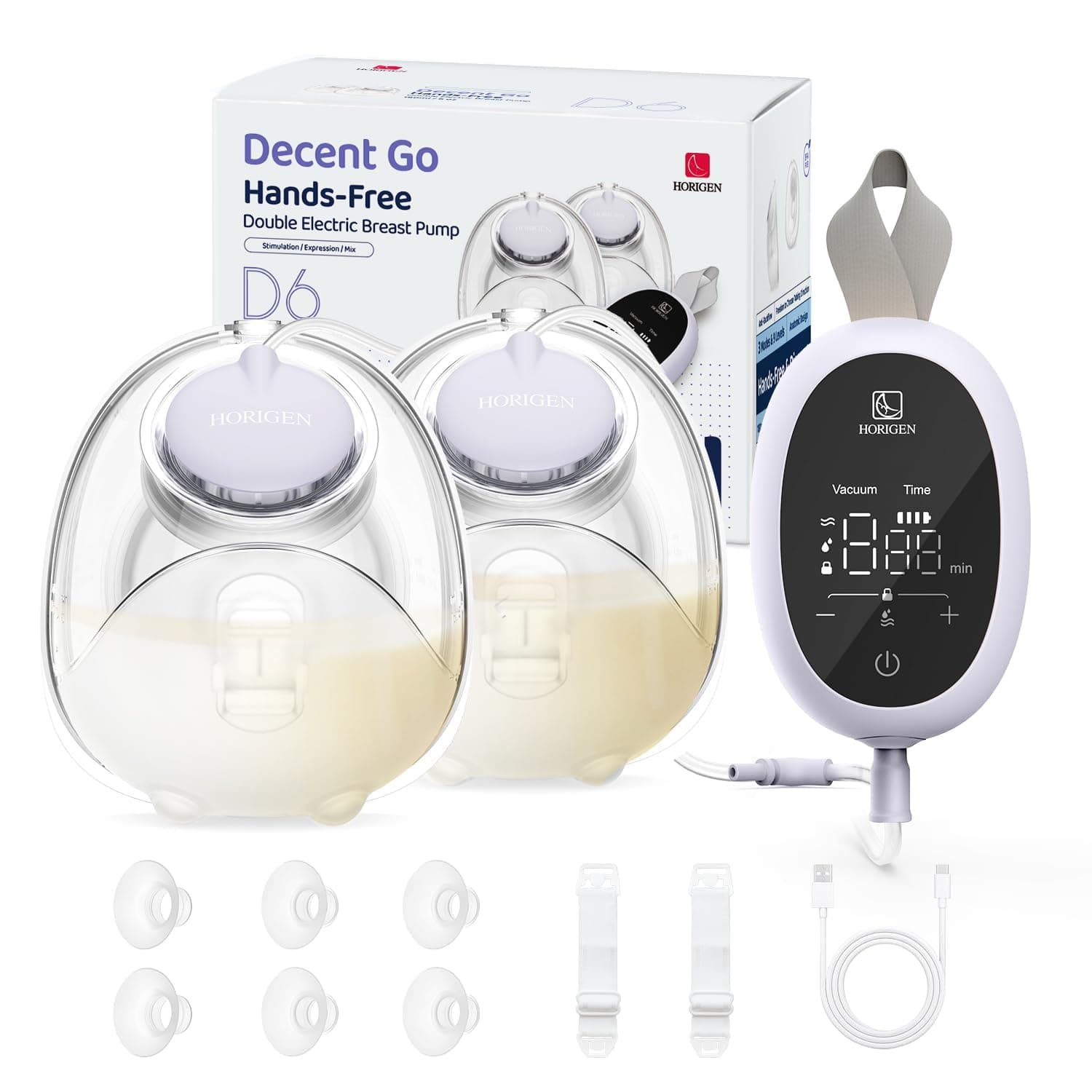 Breast Pump D6, Ultra-Lightweight Hands Free Wearable Breast Pump with Upgraded Leak-Proof Double-Seal Flange, Electric Breastfeeding Pump 3 Modes | 9 Levels, 3 Fine-Tuned Rhythms, 15/17/19/21/25mm