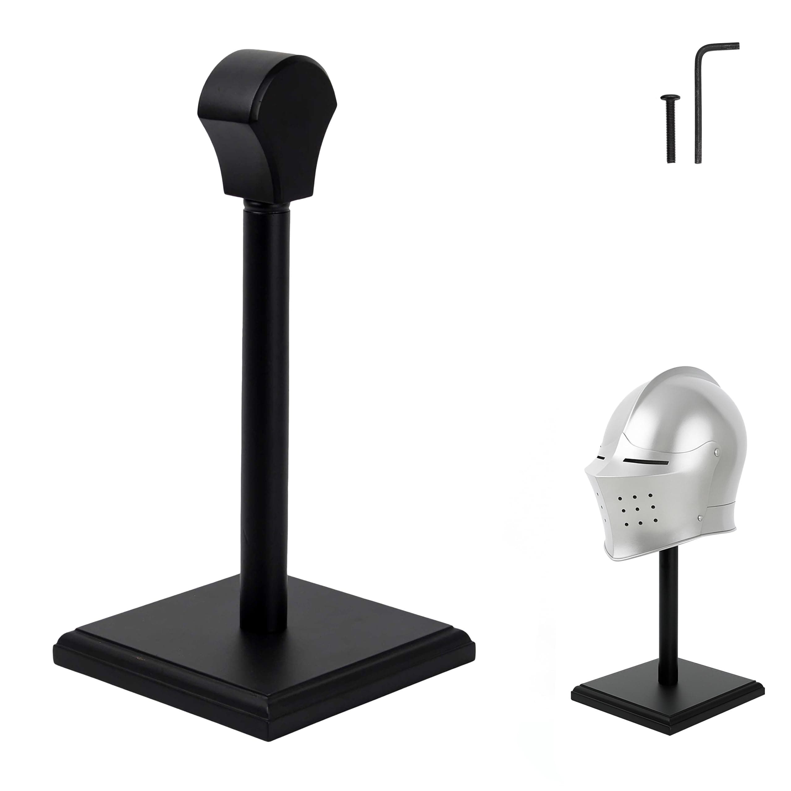 Mythrojan Wooden Helmet Stand Solid Medieval Roman Viking Helmet Display Stand Mask Display Templar Spartan Cosplay Larp Knight Stand Black