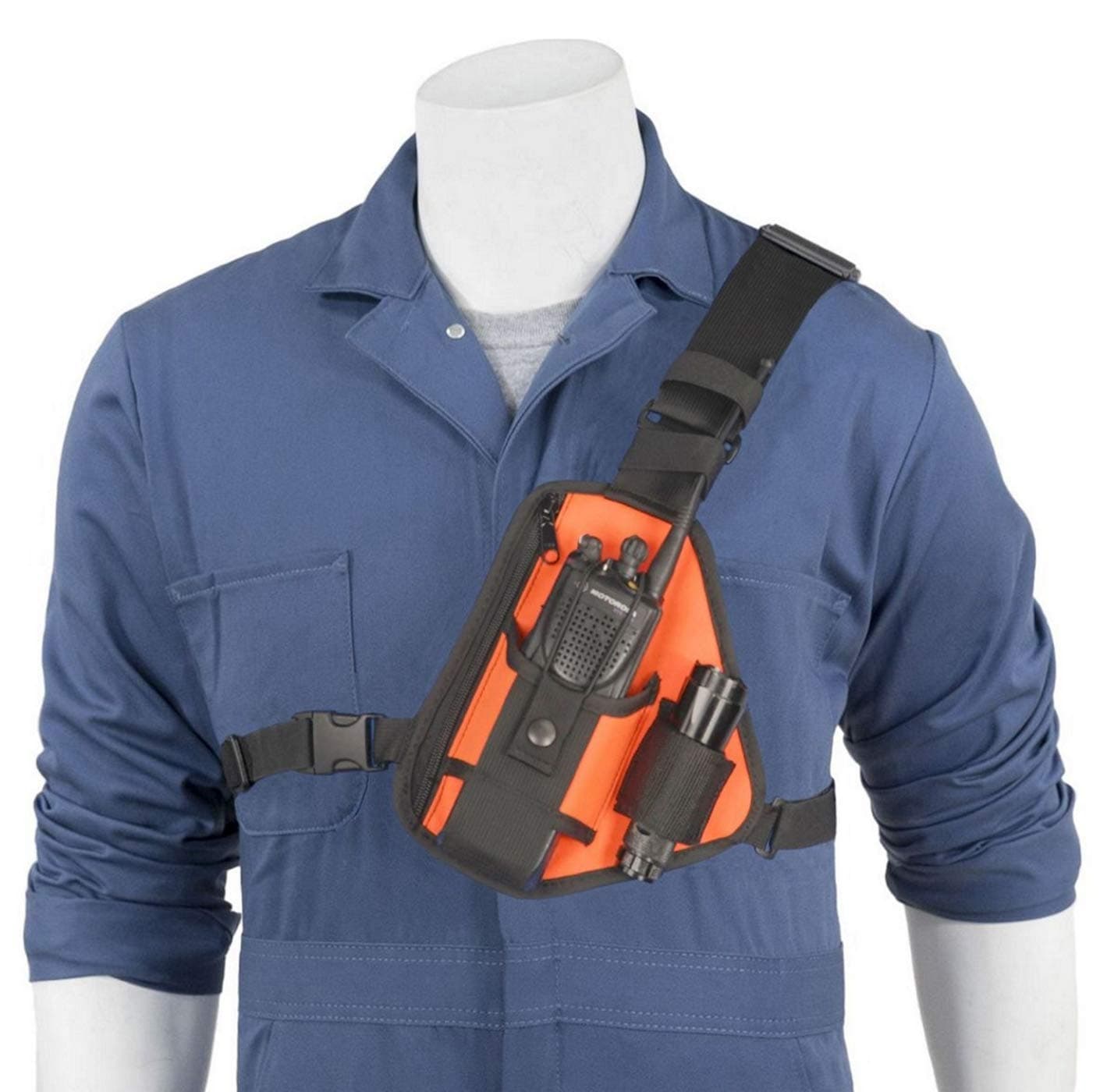RCH-101ORU Orange Chest Harness Shoulder Radio Holster Pack Adjustable Single Pouch Two-Way Holster for Motorola and Walkie Talkies Made in USA