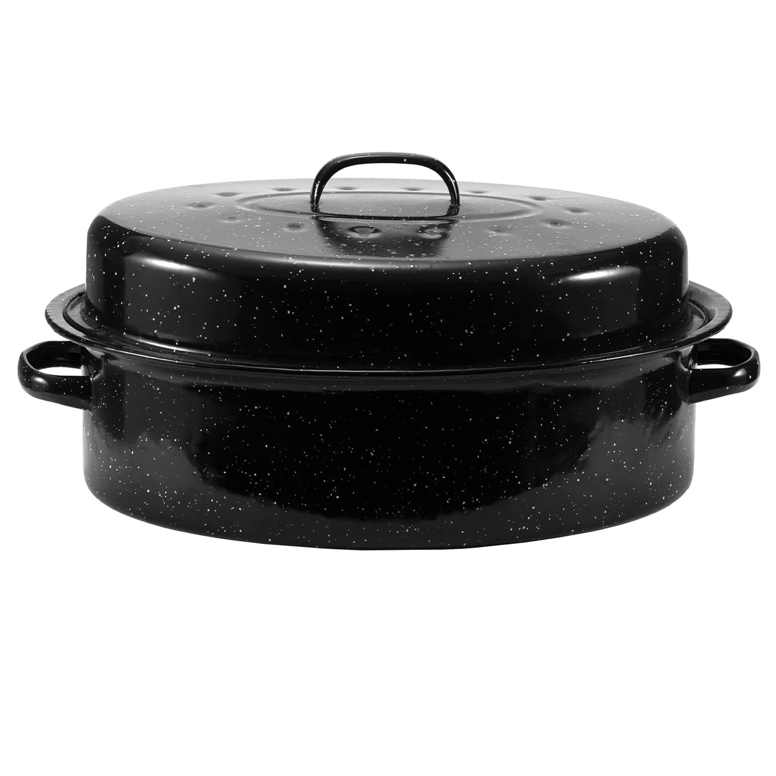 Granite Roaster Pan, 18' Enameled Roasting Pan with Domed Lid. Oval Turkey Roaster, Great for Chicken, Lamb, Vegetable. Dishwasher Safe Cookware Fit for 18Lb Turkey