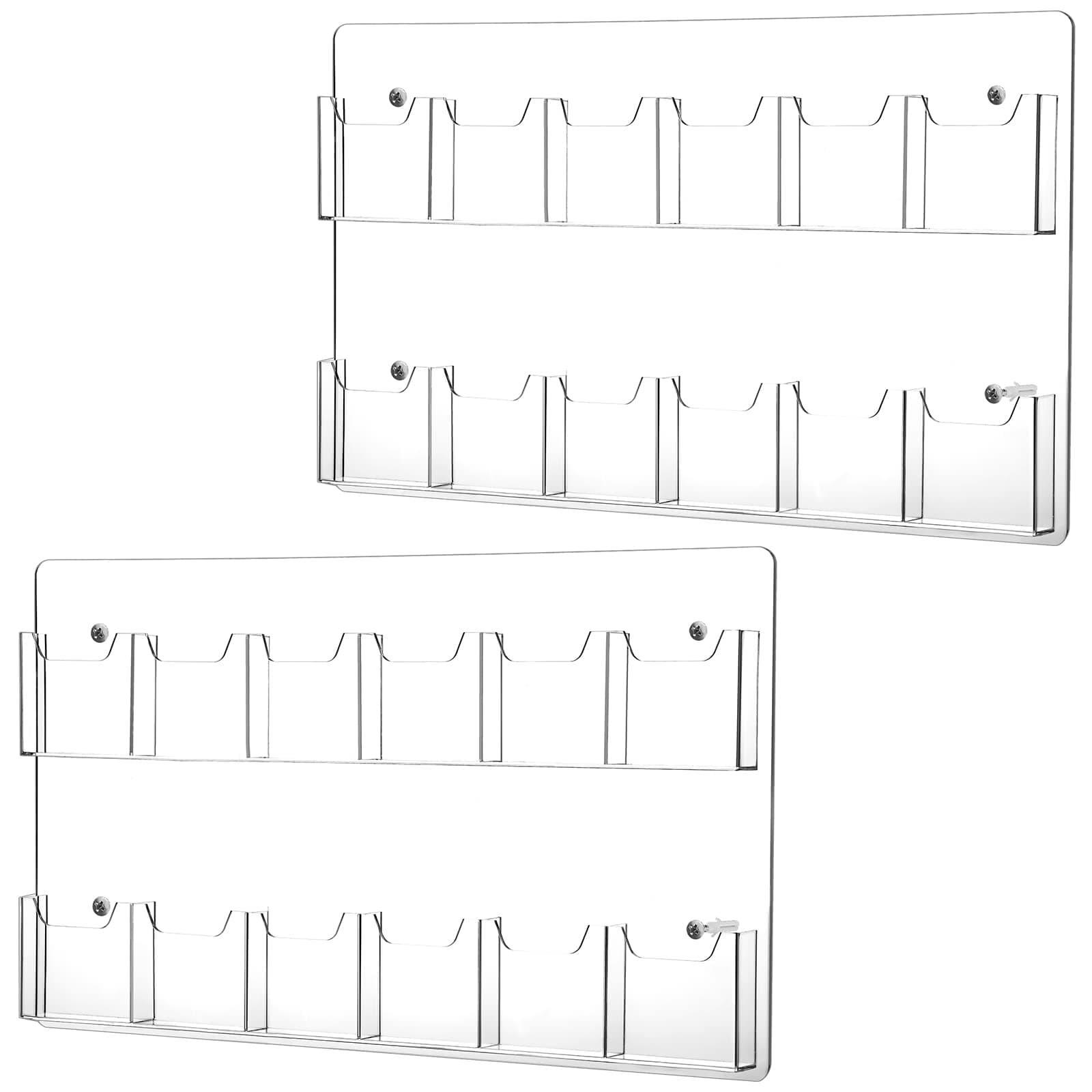 Eersida 2 Pack Acrylic Brochure Pamphlet Holder Wall Mount Clear Brochure Display Holder Plastic Trifold Flyer Rack Literature Storage Rack for Offices Waiting Room (12 Pockets, 25 x 15 Inch)