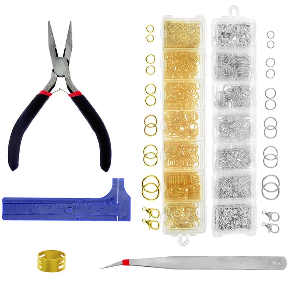 BIGTEDDY - 1388pcs Open Jump Rings and Lobster Clasps for Beginner Jewelry Repair Bead Making Findings Starter Kit Set with Plier Tweezer Caliper and Ring Loop Opener (Gold and Silver)