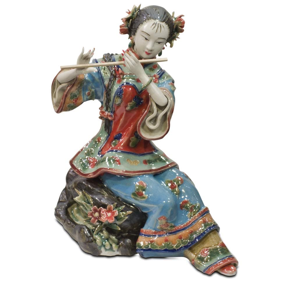 ChinaFurnitureOnline Chinese Porcelain Figurine, Shi Wan Lady Playing The Flute