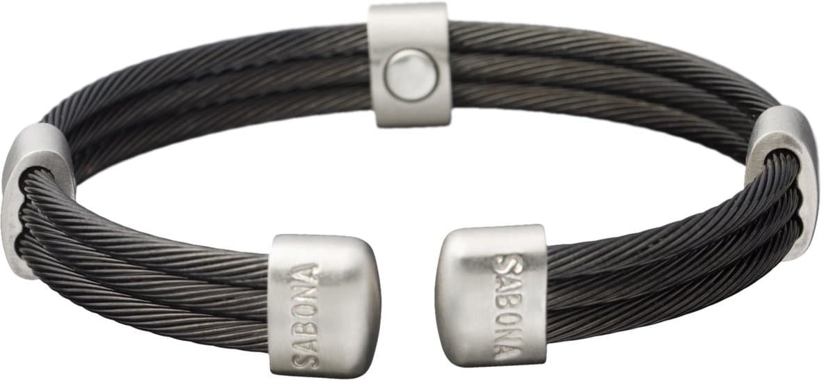 OF LONDON Magnetic Bangle, Sport Bracelet Black covered Stainless Steel twists, Stainless Steel ends and links contain a 1200 Gauss Samarium Cobalt Magnet each, L = to fit wrist 17,5-20,0 cm