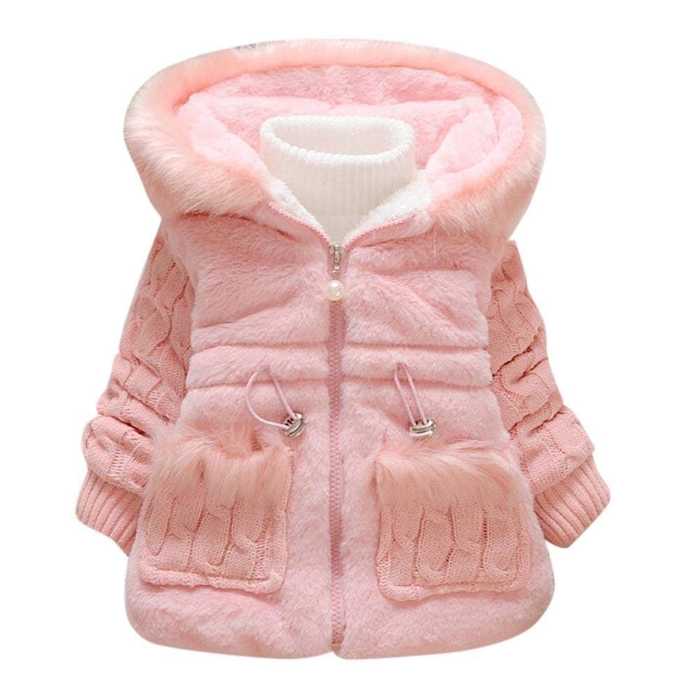 Baby Fleece Coat,Zerototens Children Baby Girls Pink Outwear Tops Faux Fur Hoodie Warm Clothes Coat Jacket Baby Winter Coats for Girls 1-5 Years Old