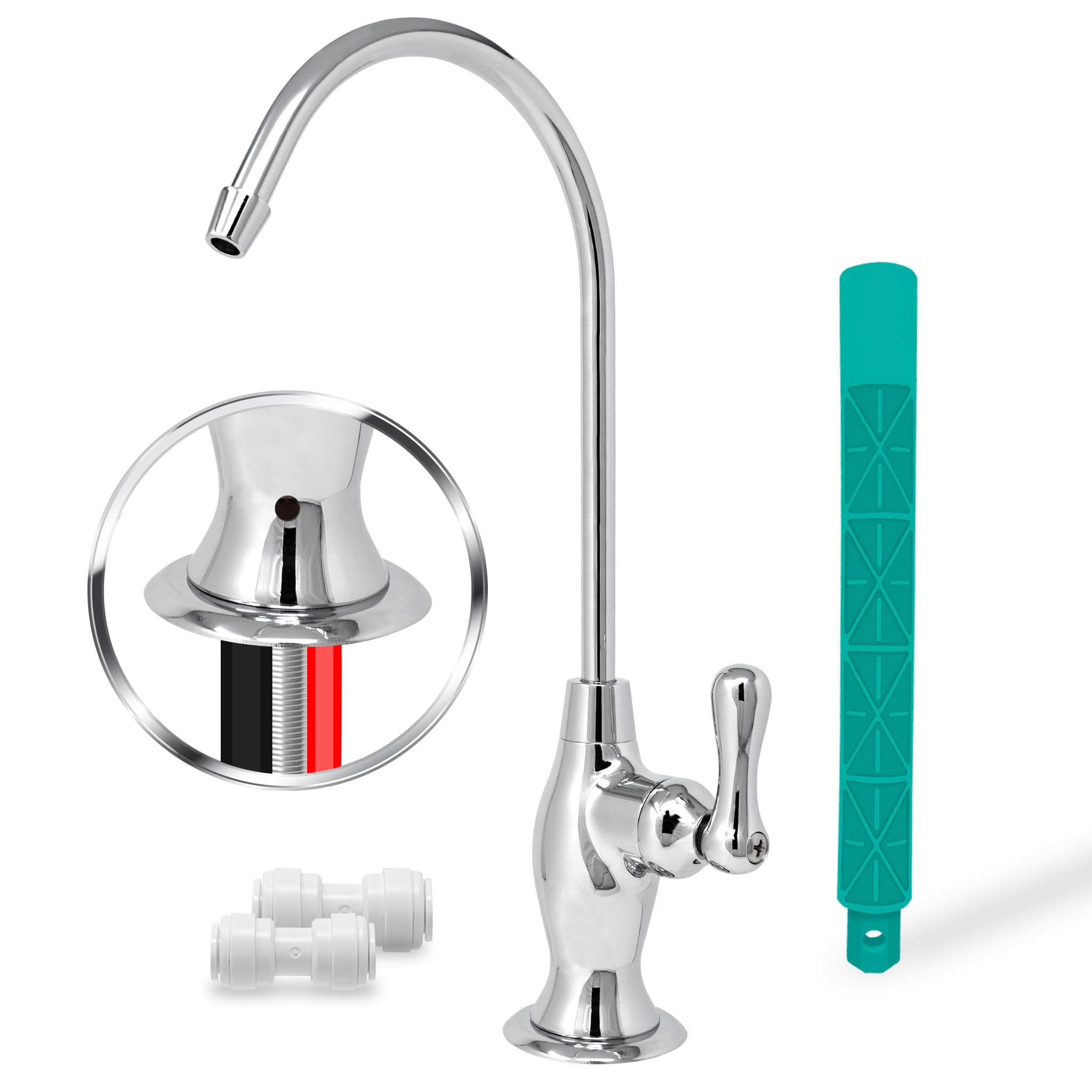 Airgap RO Faucet with 3-Connection Ports. NSF Certified Reverse Osmosis Drinking Water Filtration System Water Dispenser (Chrome) with Pre-Inserted Tubing and Install Tool. Vase Style.