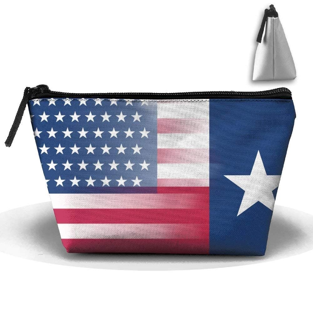 USA Tesax State Flag Makeup Bag Travel Cosmetic Pouch Storage Brush Holder Toiletries Bag Waterproof Jewelry Organizer with Zipper for Women&Girls