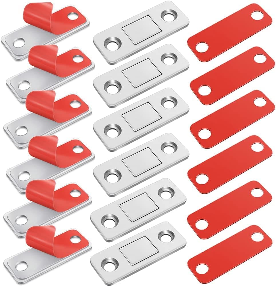 Magnetic Door Catch Ultra Thin Cabinet Magnets Stainless Steel Cabinet Door Magnetic Catch, Adhesive Cabinet Door Magnets for Kitchen Closet Drawer Magnetic Cabinet Latch (6 Pack)