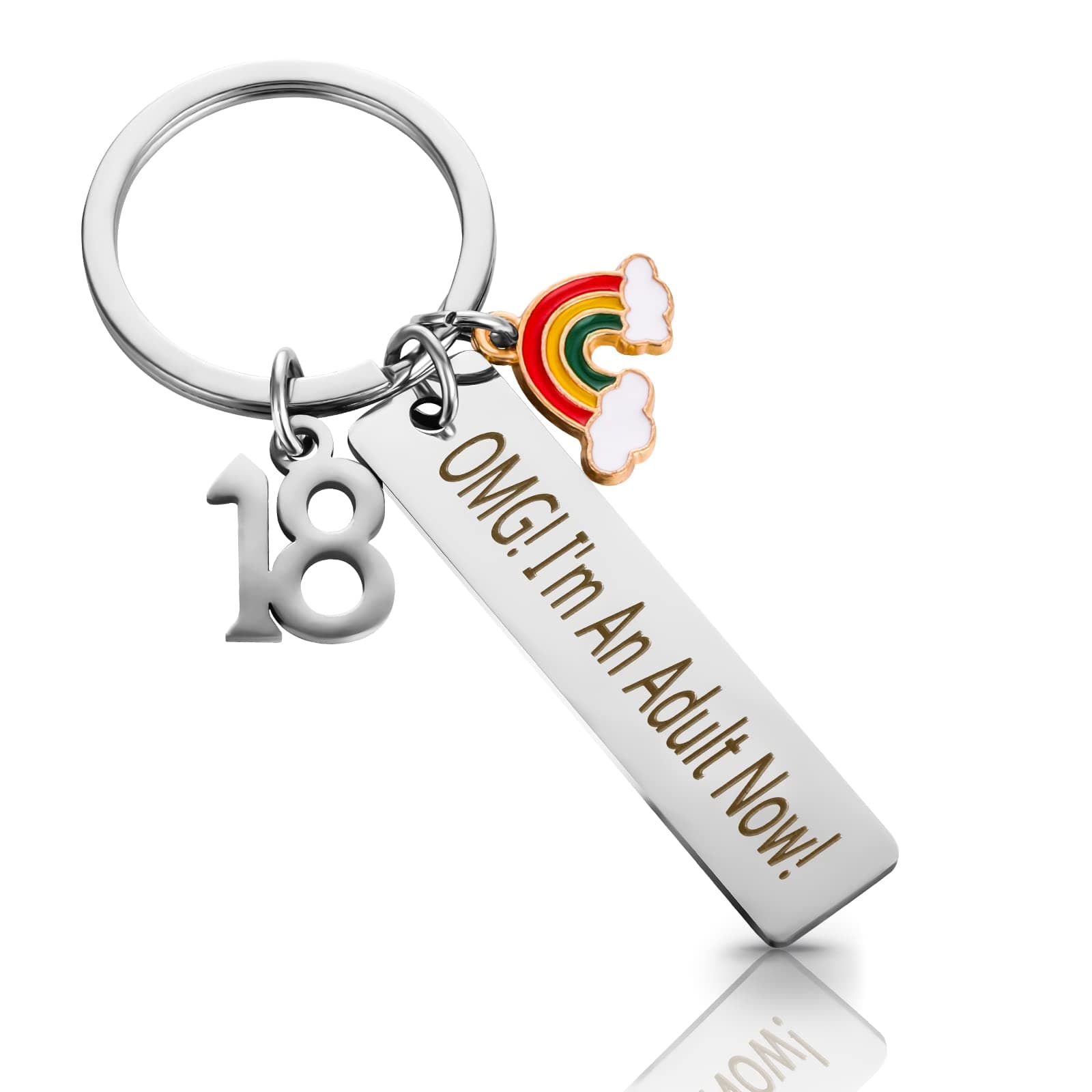 Prasacco Keychain 18th Birthday Gifts for Girls/Boys, Stainless Steel OMG! I'm An Adult Now! Keychain 18th Birthday Keyring Birthday Gift Keychain Keyring gifts fort Best Friend Christmas (1)