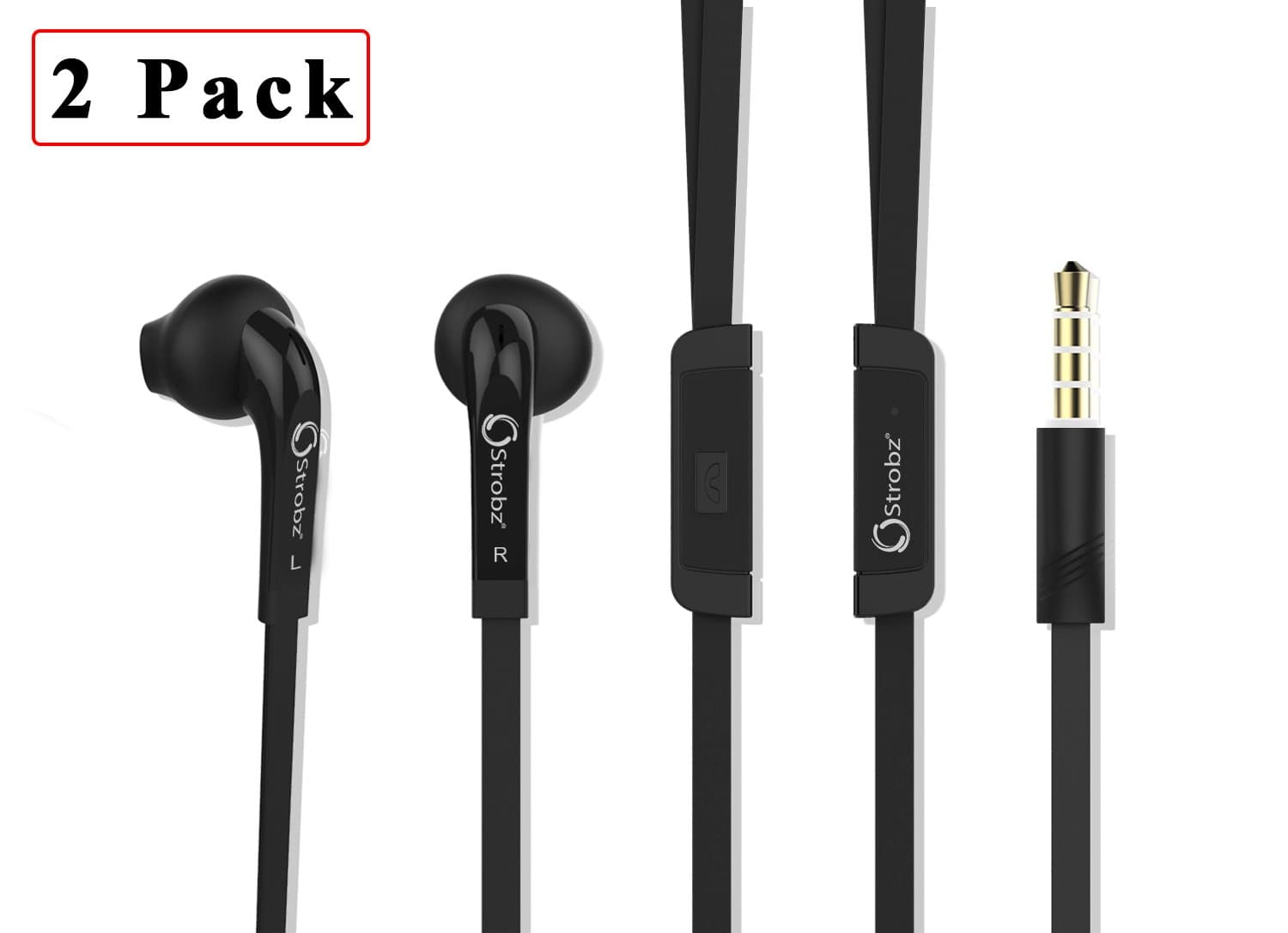 Earbuds for Samsung | in-Ear Earphones | Headphones with Multi Function Remote & Mic | for Android and iPhone | Sweat Proof | Tangle Free Flat Cable | Galaxy S7 Earbuds | Premium Bass [BLACK-2Pk]