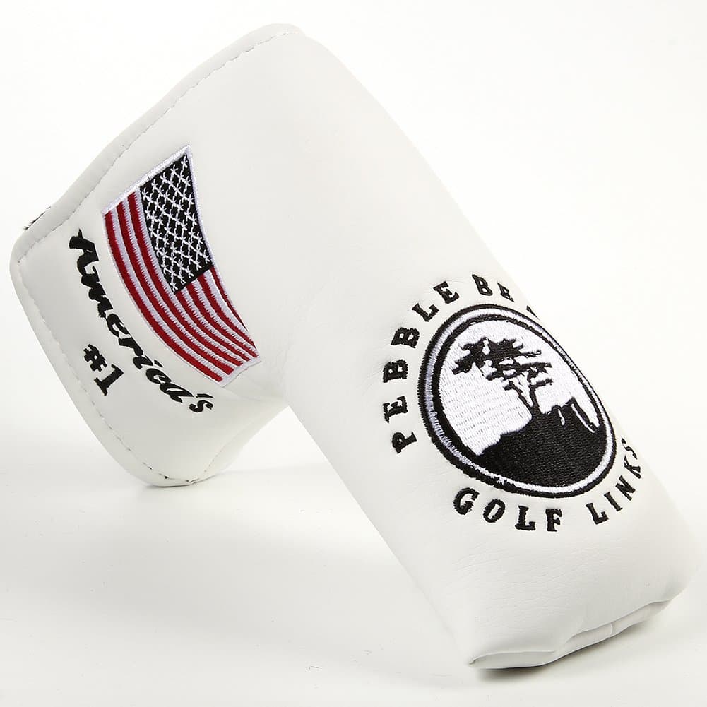 – TOHMLAPE Golf Putter Club Head Cover Headcover Pebble Beach America's US Flag Embroidered Blade for All Brands Scotty Cameron Ping Taylormade Odyssey Cobra Ping Mizuno,Red,Navy blue or white (white)