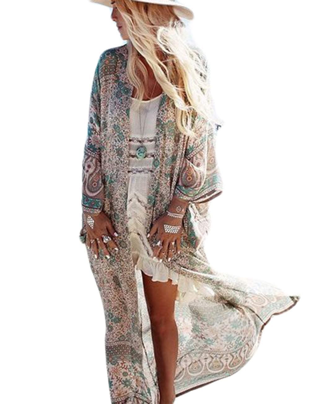 Womens Chiffon/Rayon Beach Blouses Kimono Cardigan Long Bikini Cover Up